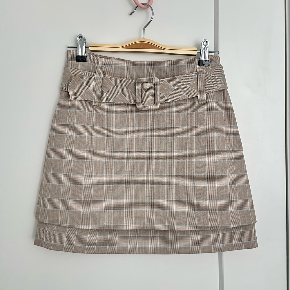 [New] Maje Plaid Mini Skirt in Beige